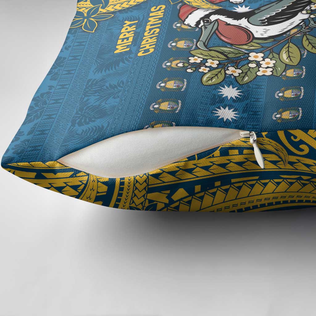 Nauru Christmas Pillow Cover Frigatebird Bird Santa Tribal Waves - Polynesian Pride