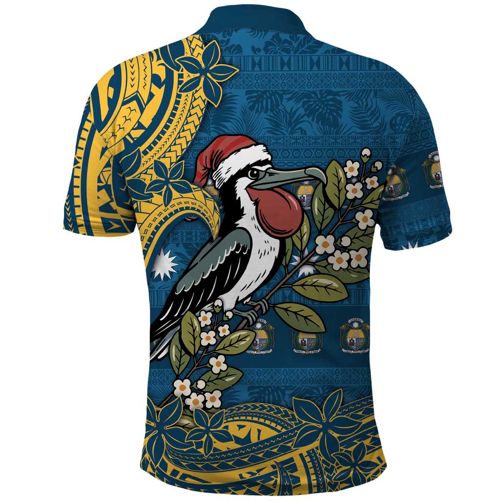 Nauru Christmas Polo Shirt Frigatebird Bird Santa Tribal Waves - Polynesian Pride