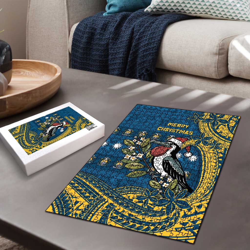 Nauru Christmas Puzzle Frigatebird Bird Santa Tribal Waves - Polynesian Pride