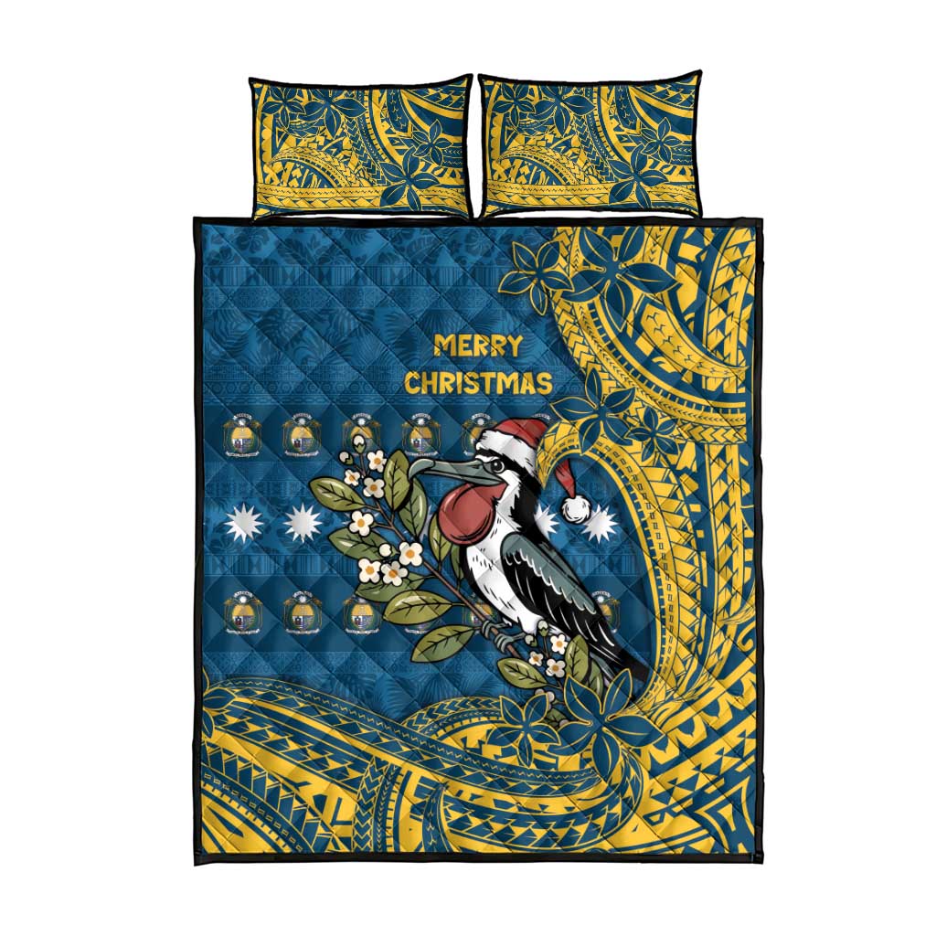 Nauru Christmas Quilt Bed Set Frigatebird Bird Santa Tribal Waves - Polynesian Pride