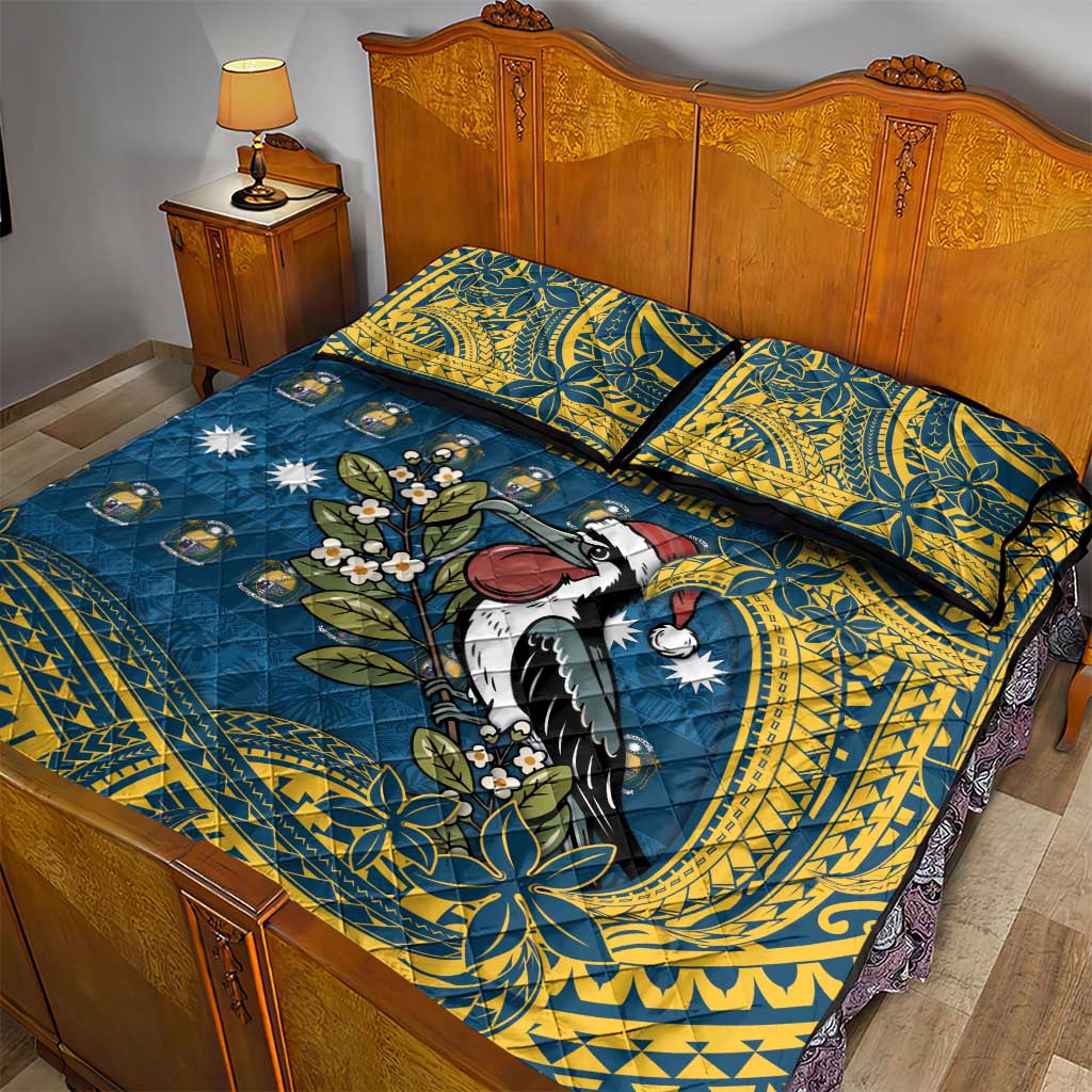 Nauru Christmas Quilt Bed Set Frigatebird Bird Santa Tribal Waves - Polynesian Pride