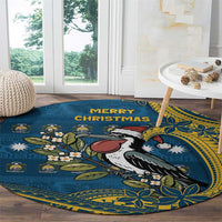 Nauru Christmas Round Carpet Frigatebird Bird Santa Tribal Waves - Polynesian Pride
