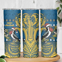 Nauru Christmas Skinny Tumbler Frigatebird Bird Santa Tribal Waves - Polynesian Pride