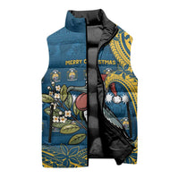 Nauru Christmas Sleeveless Puffer Jacket Frigatebird Bird Santa Tribal Waves - Polynesian Pride