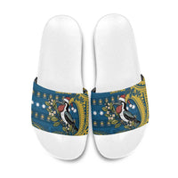 Nauru Christmas Slide Sandals Frigatebird Bird Santa Tribal Waves - Polynesian Pride