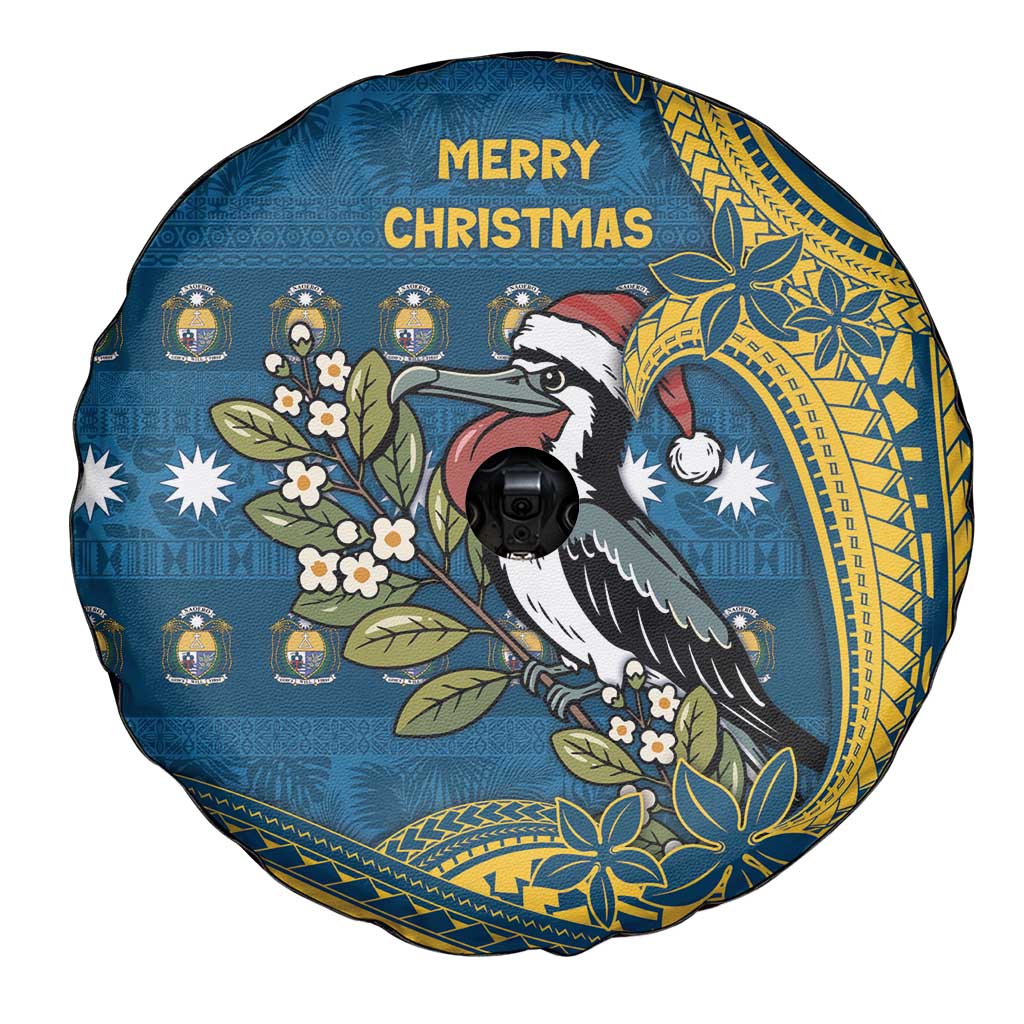 Nauru Christmas Spare Tire Cover Frigatebird Bird Santa Tribal Waves - Polynesian Pride
