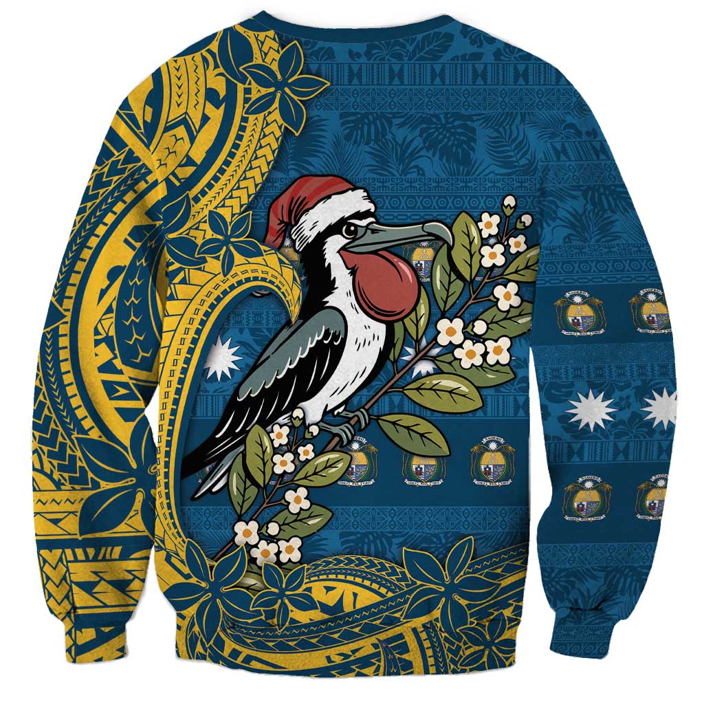 Nauru Christmas Sweatshirt Frigatebird Bird Santa Tribal Waves - Polynesian Pride