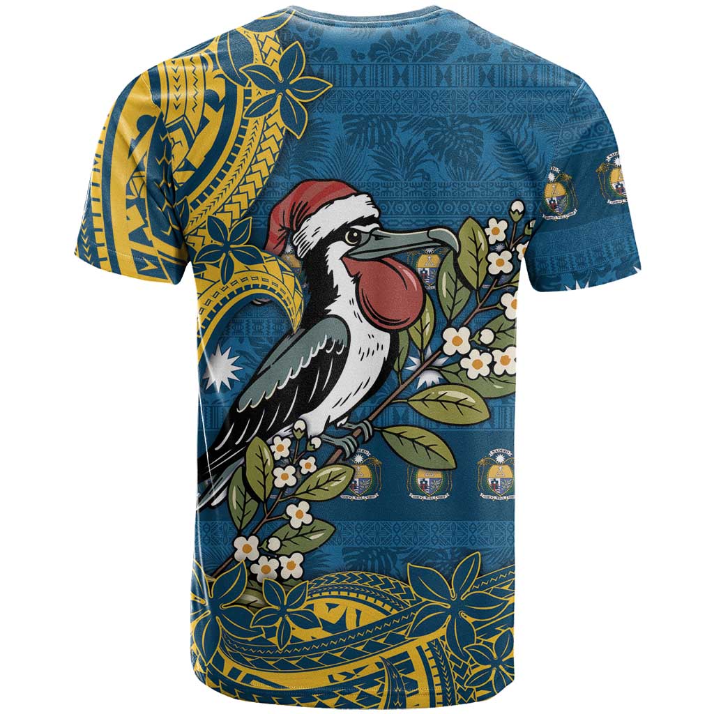 Nauru Christmas T Shirt Frigatebird Bird Santa Tribal Waves - Polynesian Pride