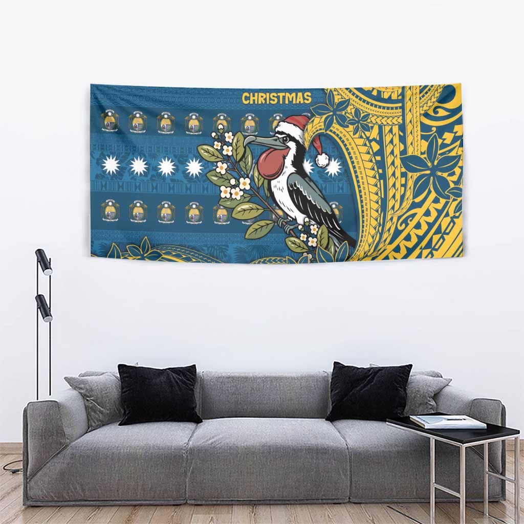 Nauru Christmas Tapestry Frigatebird Bird Santa Tribal Waves - Polynesian Pride