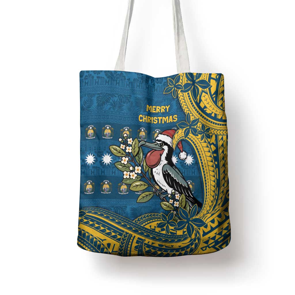 Nauru Christmas Tote Bag Frigatebird Bird Santa Tribal Waves - Polynesian Pride