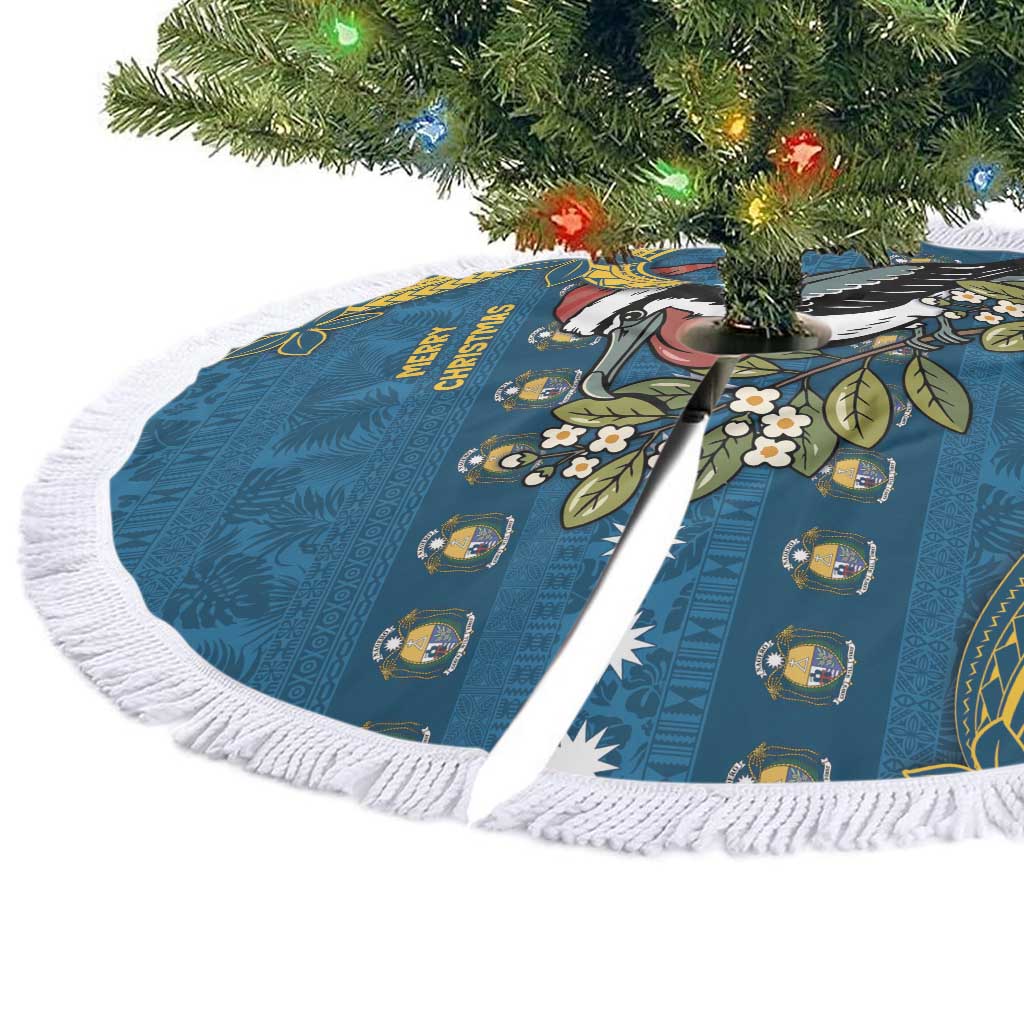 Nauru Christmas Tree Skirt Frigatebird Bird Santa Tribal Waves - Polynesian Pride