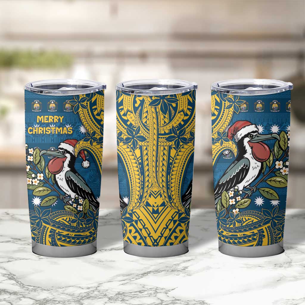 Nauru Christmas Tumbler Cup Frigatebird Bird Santa Tribal Waves DT05 - Polynesian Pride
