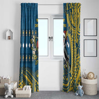 Nauru Christmas Window Curtain Frigatebird Bird Santa Tribal Waves - Polynesian Pride