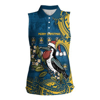Nauru Christmas Women Sleeveless Polo Shirt Frigatebird Bird Santa Tribal Waves - Polynesian Pride