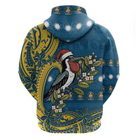 Nauru Christmas Zip Hoodie Frigatebird Bird Santa Tribal Waves - Polynesian Pride