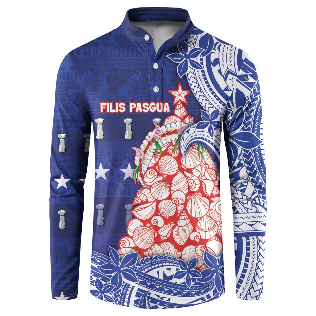 Northern Mariana Islands Christmas Button Sweatshirt Seashell Xmas Tree Tribal Waves - Polynesian Pride