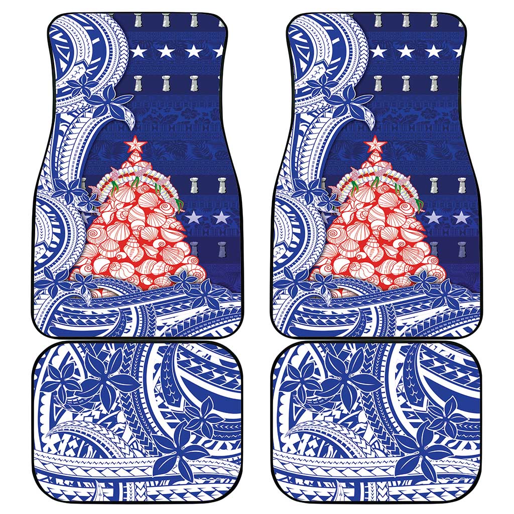 Northern Mariana Islands Christmas Car Mats Seashell Xmas Tree Tribal Waves - Polynesian Pride