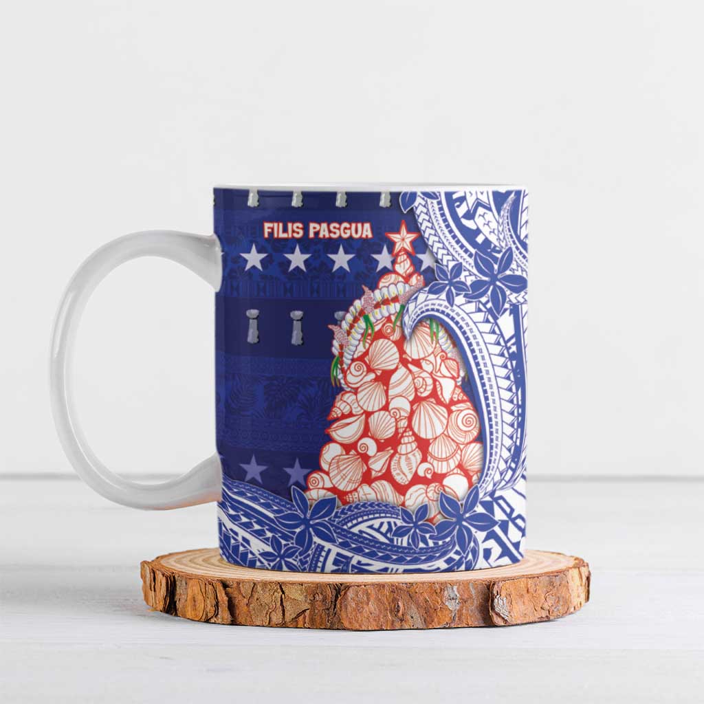 Northern Mariana Islands Christmas Ceramic Mug Seashell Xmas Tree Tribal Waves - Polynesian Pride