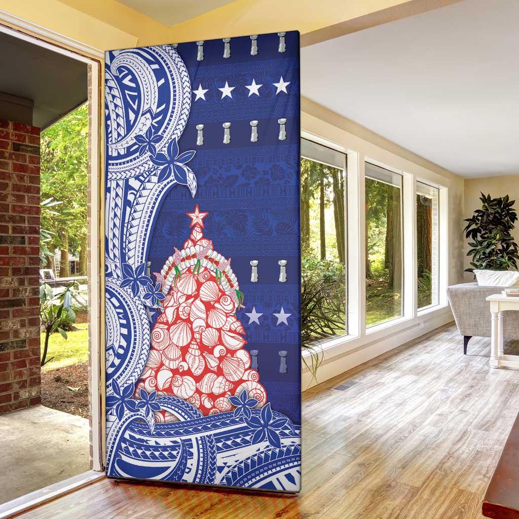 Northern Mariana Islands Christmas Door Cover Seashell Xmas Tree Tribal Waves - Polynesian Pride