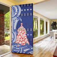 Northern Mariana Islands Christmas Door Cover Seashell Xmas Tree Tribal Waves - Polynesian Pride