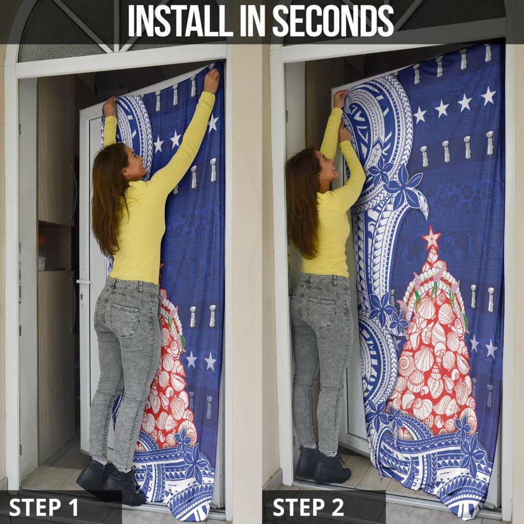 Northern Mariana Islands Christmas Door Cover Seashell Xmas Tree Tribal Waves - Polynesian Pride