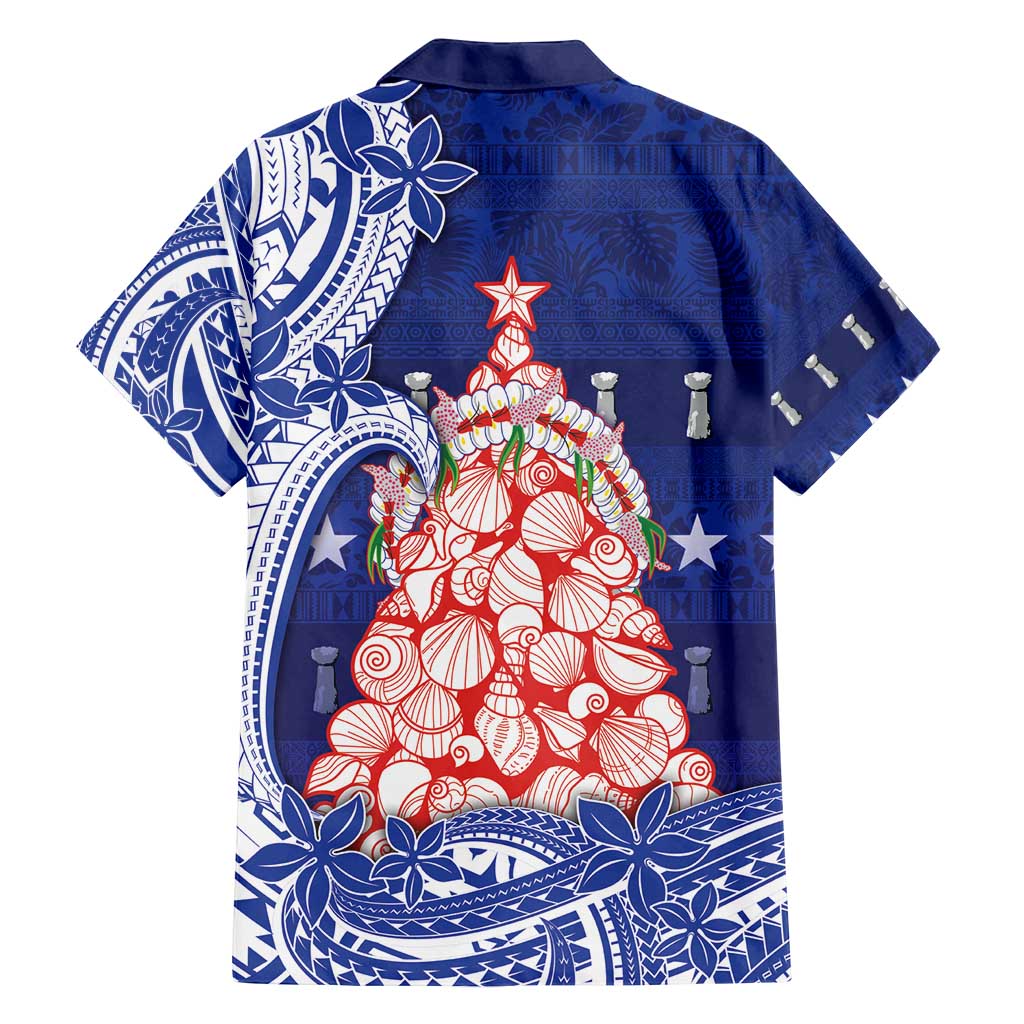 Northern Mariana Islands Christmas Family Matching Long Sleeve Bodycon Dress and Hawaiian Shirt Seashell Xmas Tree Tribal Waves - Polynesian Pride