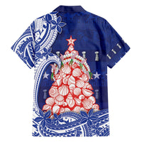 Northern Mariana Islands Christmas Family Matching Off The Shoulder Long Sleeve Dress and Hawaiian Shirt Seashell Xmas Tree Tribal Waves - Polynesian Pride