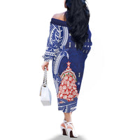 Northern Mariana Islands Christmas Family Matching Off The Shoulder Long Sleeve Dress and Hawaiian Shirt Seashell Xmas Tree Tribal Waves - Polynesian Pride