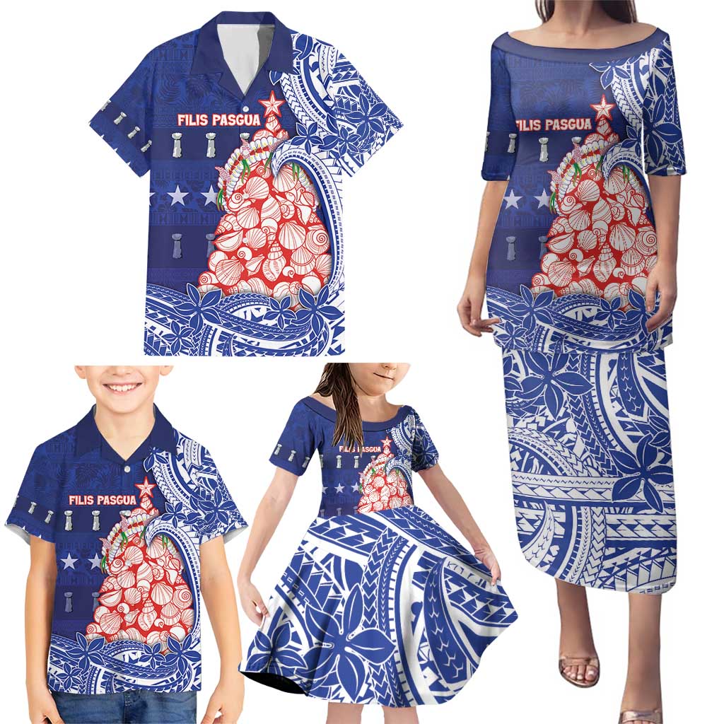 Northern Mariana Islands Christmas Family Matching Puletasi and Hawaiian Shirt Seashell Xmas Tree Tribal Waves - Polynesian Pride