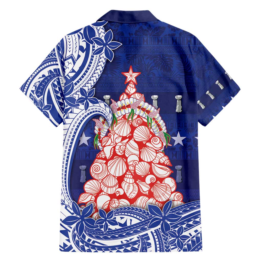 Northern Mariana Islands Christmas Family Matching Short Sleeve Bodycon Dress and Hawaiian Shirt Seashell Xmas Tree Tribal Waves - Polynesian Pride