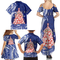 Northern Mariana Islands Christmas Family Matching Summer Maxi Dress and Hawaiian Shirt Seashell Xmas Tree Tribal Waves - Polynesian Pride