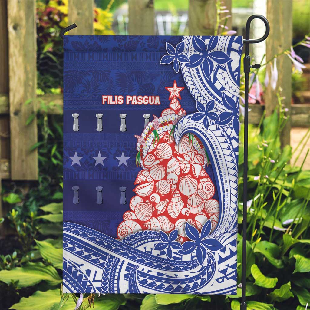 Northern Mariana Islands Christmas Garden Flag Seashell Xmas Tree Tribal Waves - Polynesian Pride