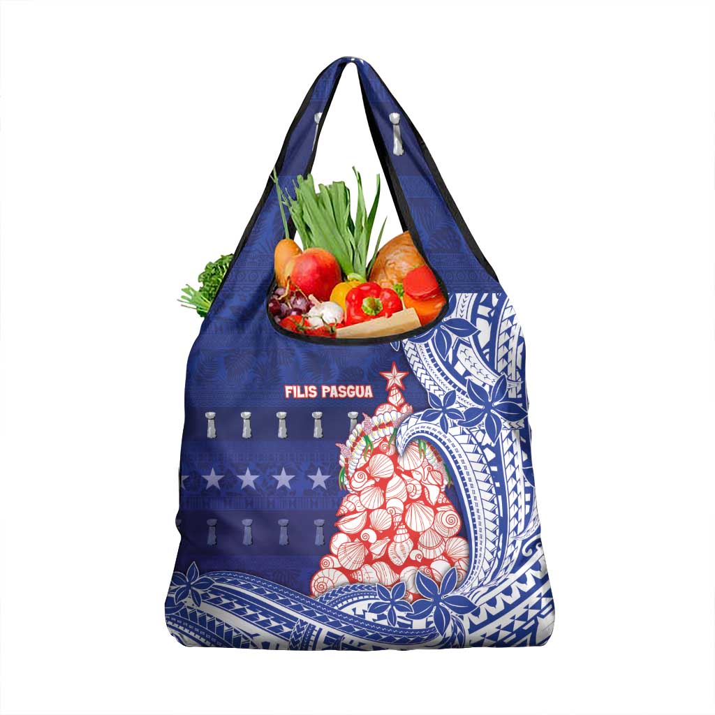 Northern Mariana Islands Christmas Grocery Bag Seashell Xmas Tree Tribal Waves - Polynesian Pride
