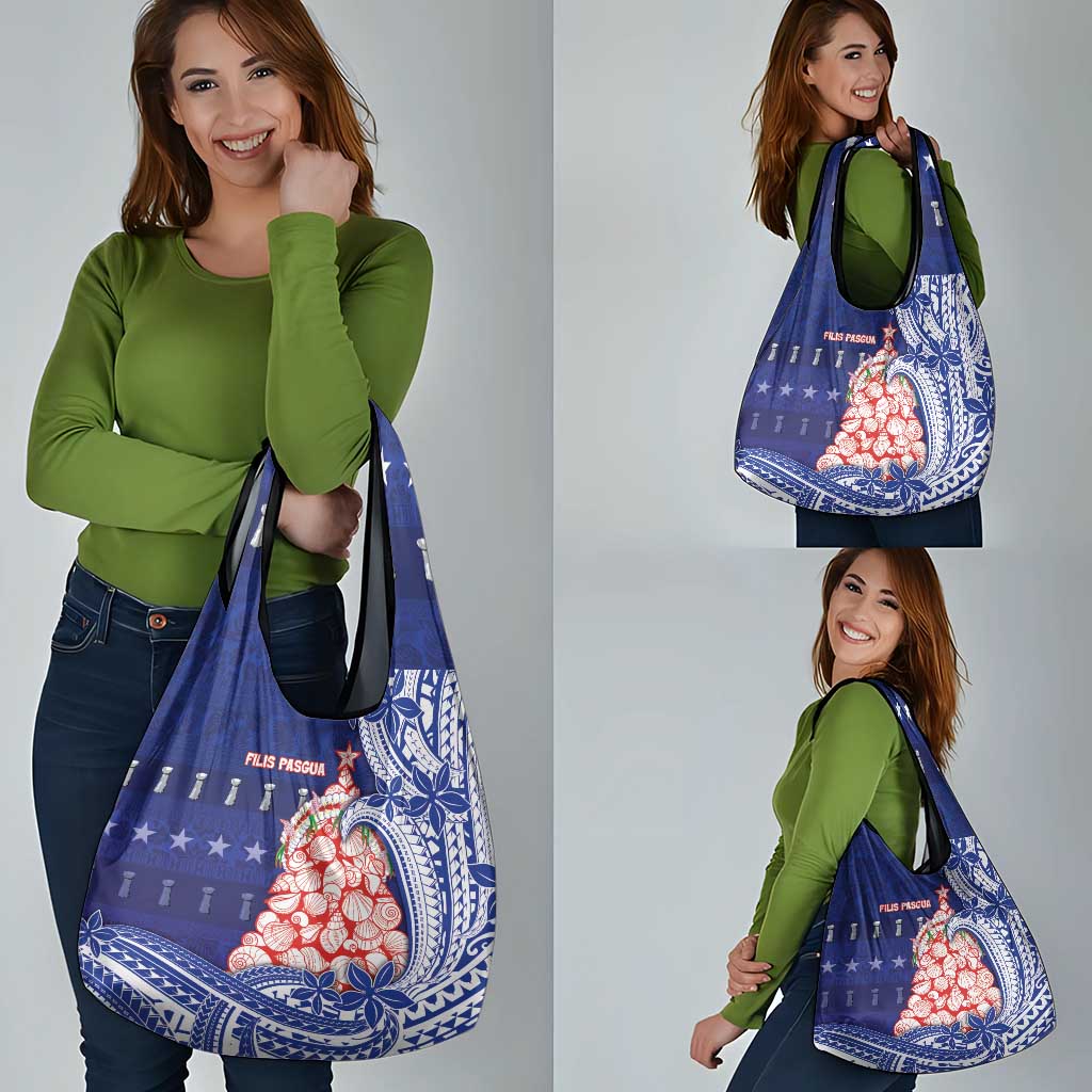 Northern Mariana Islands Christmas Grocery Bag Seashell Xmas Tree Tribal Waves - Polynesian Pride