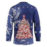 Northern Mariana Islands Christmas Hockey Jersey Seashell Xmas Tree Tribal Waves - Polynesian Pride