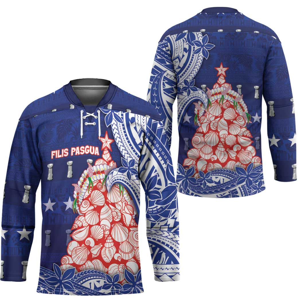 Northern Mariana Islands Christmas Hockey Jersey Seashell Xmas Tree Tribal Waves - Polynesian Pride