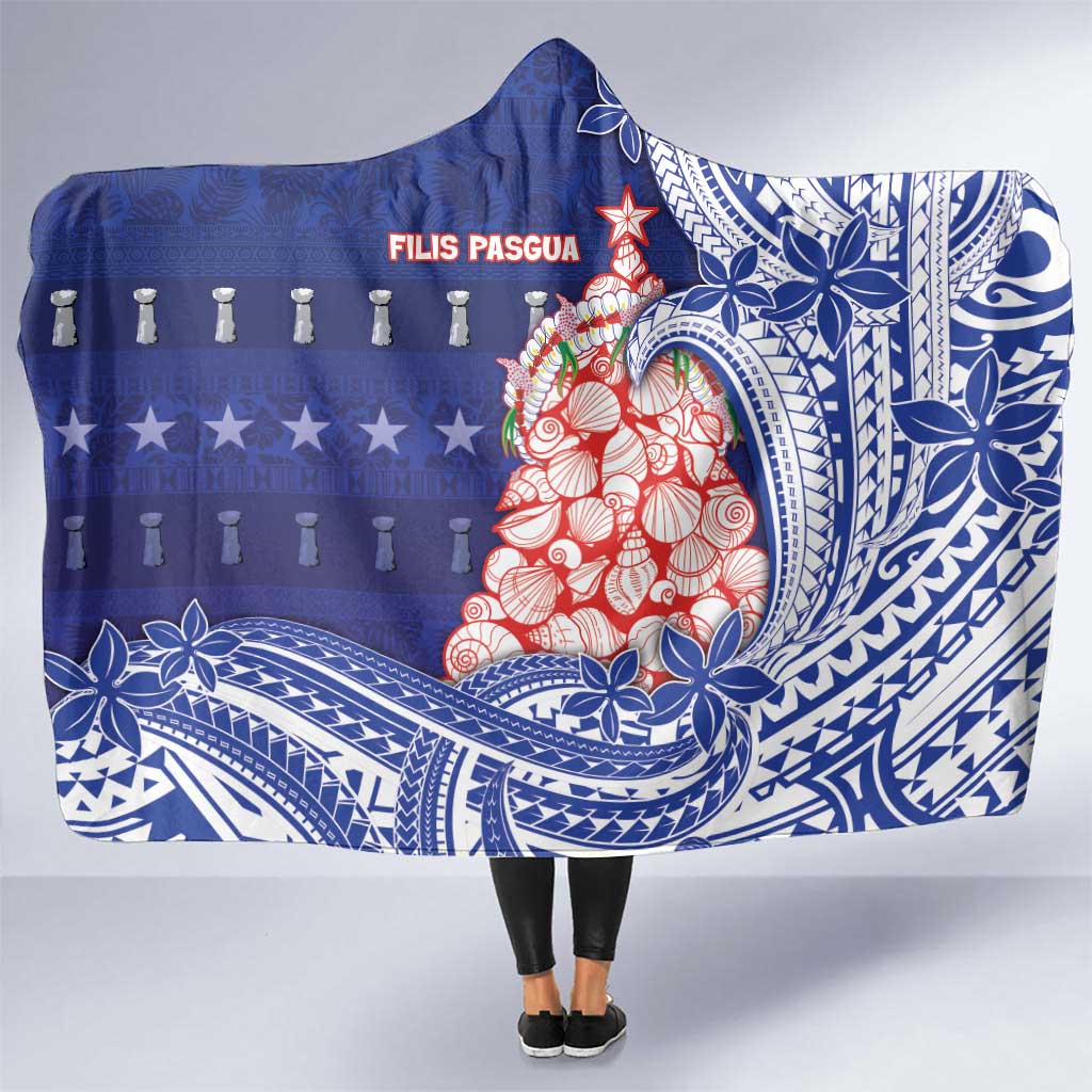 Northern Mariana Islands Christmas Hooded Blanket Seashell Xmas Tree Tribal Waves - Polynesian Pride