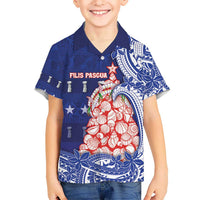 Northern Mariana Islands Christmas Kid Hawaiian Shirt Seashell Xmas Tree Tribal Waves - Polynesian Pride