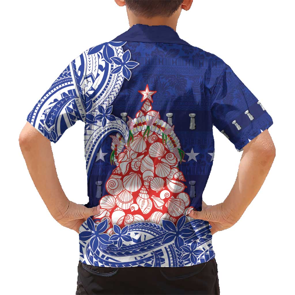 Northern Mariana Islands Christmas Kid Hawaiian Shirt Seashell Xmas Tree Tribal Waves - Polynesian Pride