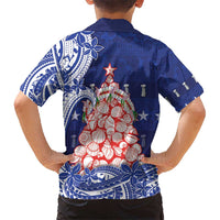 Northern Mariana Islands Christmas Kid Hawaiian Shirt Seashell Xmas Tree Tribal Waves - Polynesian Pride