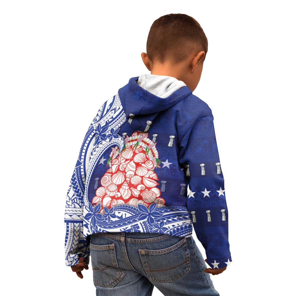 Northern Mariana Islands Christmas Kid Hoodie Seashell Xmas Tree Tribal Waves - Polynesian Pride