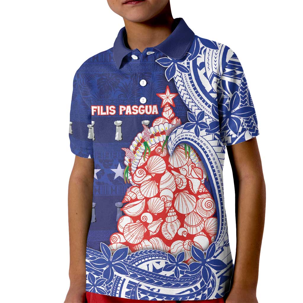 Northern Mariana Islands Christmas Kid Polo Shirt Seashell Xmas Tree Tribal Waves - Polynesian Pride