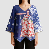 Northern Mariana Islands Christmas Kimono Sleeve Blouse Seashell Xmas Tree Tribal Waves - Polynesian Pride