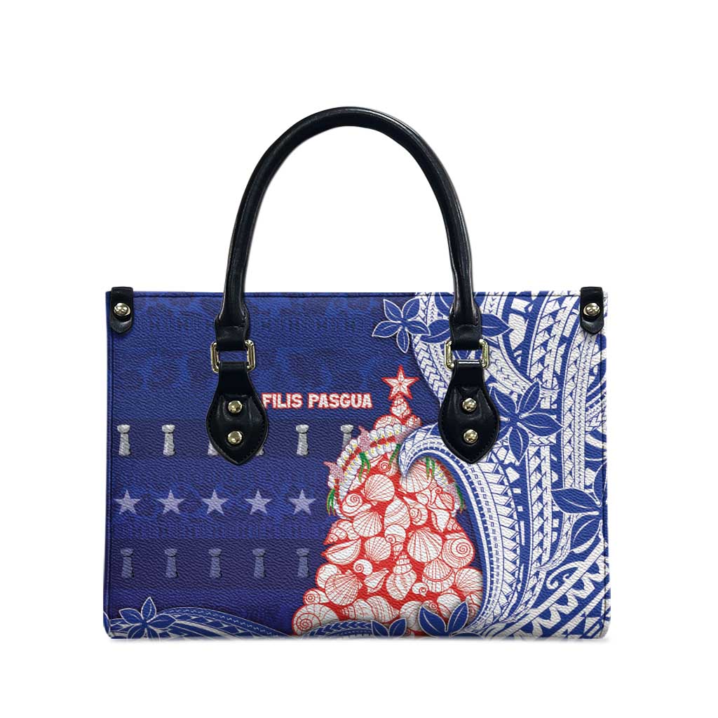 Northern Mariana Islands Christmas Leather Bag Seashell Xmas Tree Tribal Waves - Polynesian Pride