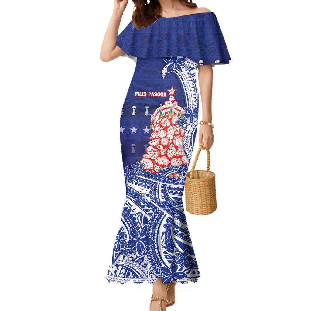 Northern Mariana Islands Christmas Mermaid Dress Seashell Xmas Tree Tribal Waves - Polynesian Pride