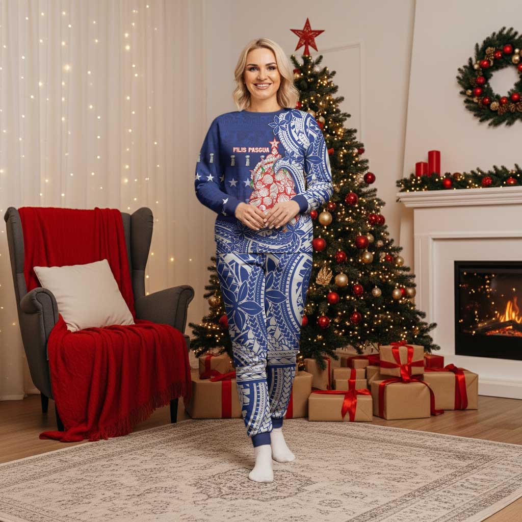 Northern Mariana Islands Christmas Pajama Set Seashell Xmas Tree Tribal Waves - Polynesian Pride