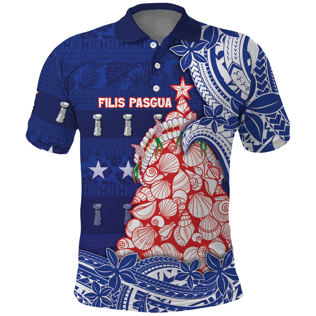 Northern Mariana Islands Christmas Polo Shirt Seashell Xmas Tree Tribal Waves - Polynesian Pride