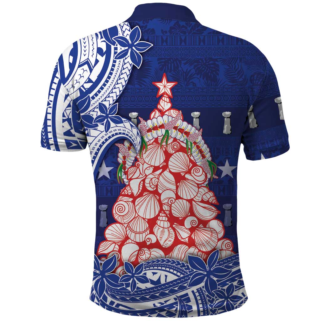 Northern Mariana Islands Christmas Polo Shirt Seashell Xmas Tree Tribal Waves - Polynesian Pride
