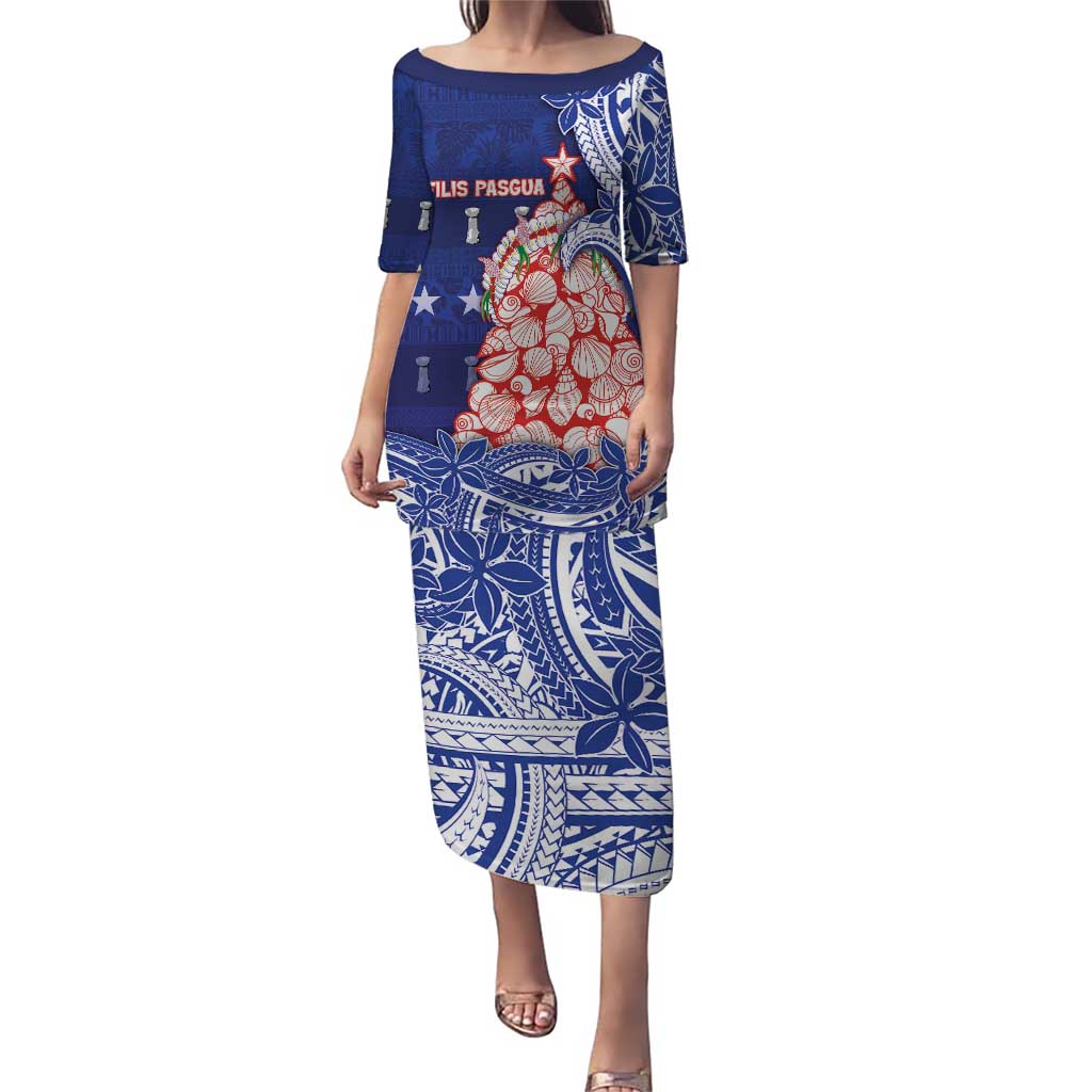 Northern Mariana Islands Christmas Puletasi Seashell Xmas Tree Tribal Waves - Polynesian Pride