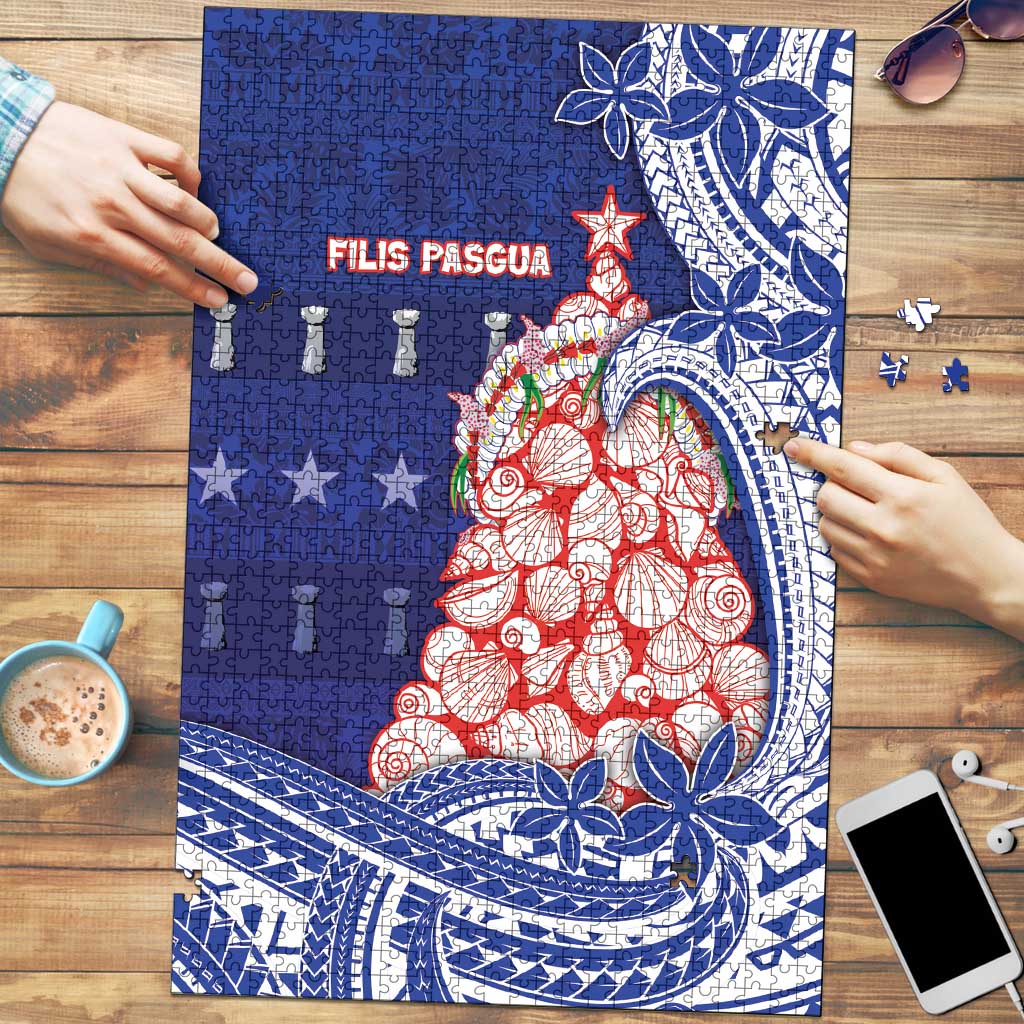 Northern Mariana Islands Christmas Puzzle Seashell Xmas Tree Tribal Waves - Polynesian Pride